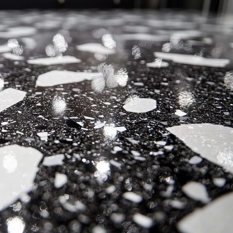 Black and white speckled surface with a glossy finish.